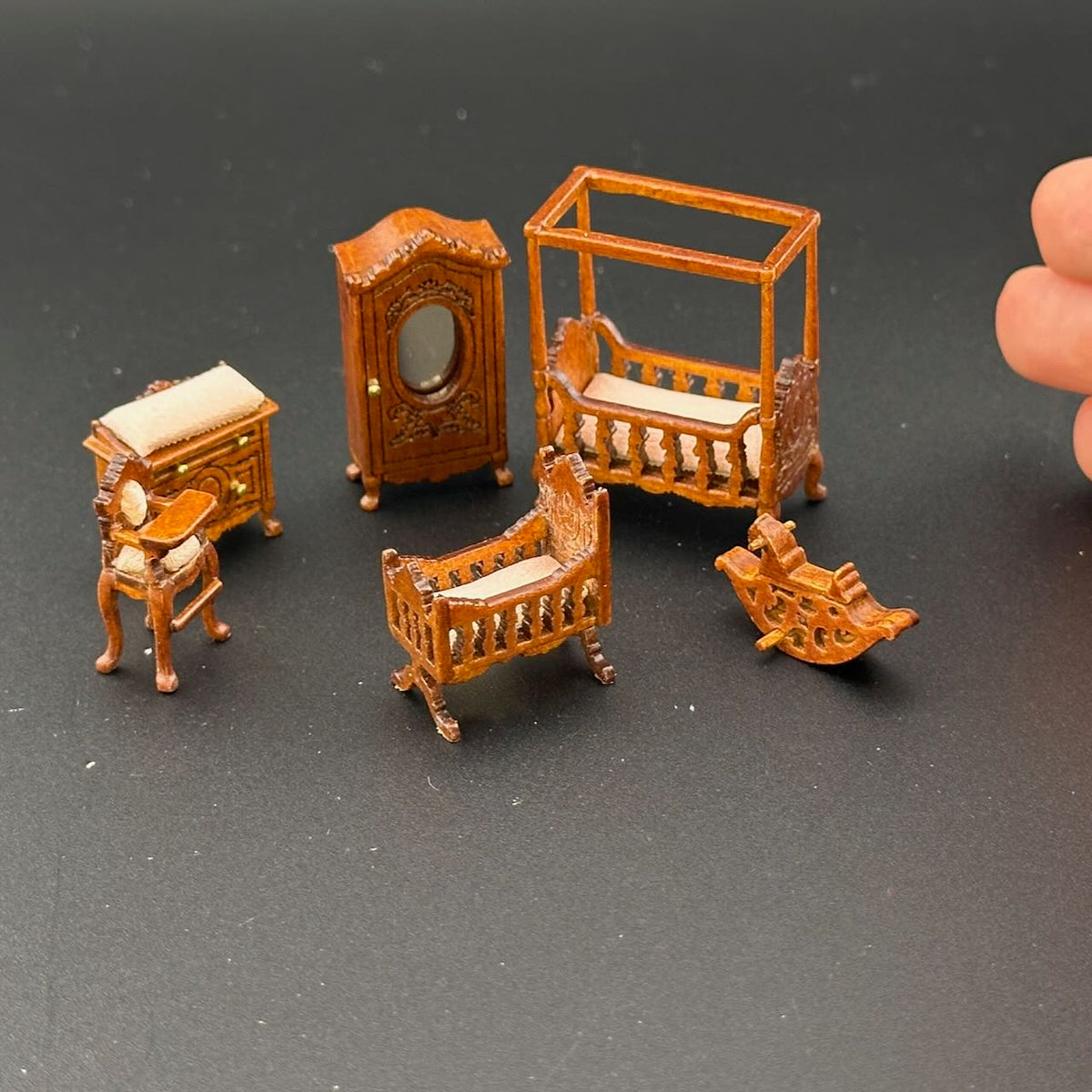 1:48 1/4" quarter scale Victorian baby room set 6pcs Top quality Walnut dollhouse miniature