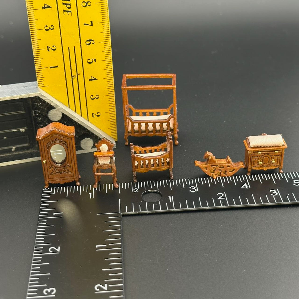 1:48 1/4" quarter scale Victorian baby room set 6pcs Top quality Walnut dollhouse miniature