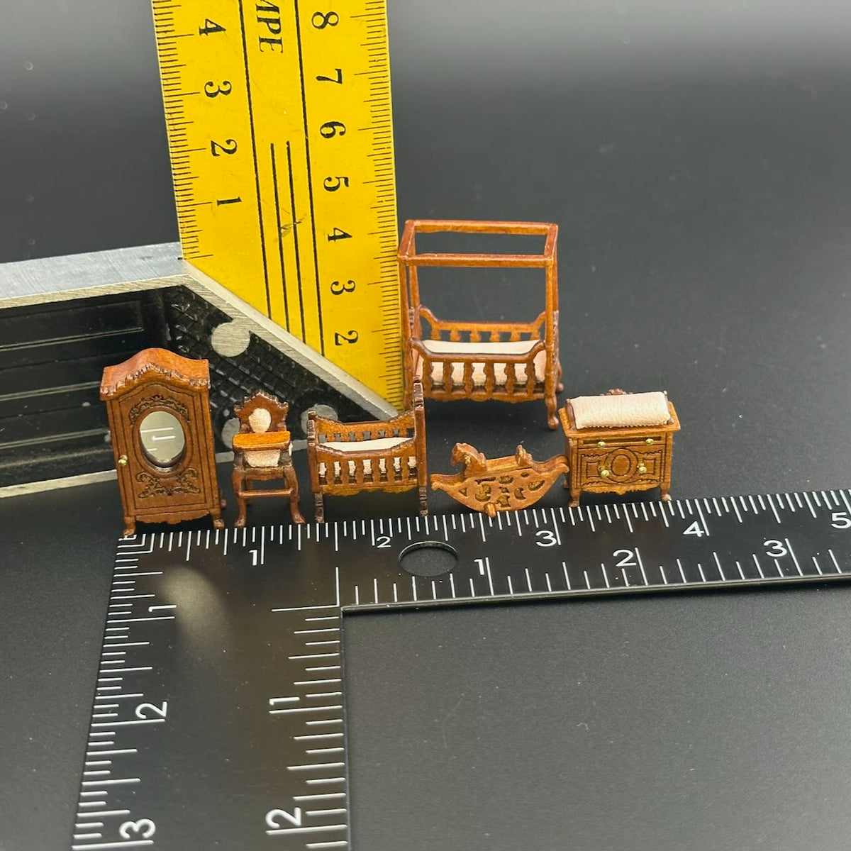 1:48 1/4" quarter scale Victorian baby room set 6pcs Top quality Walnut dollhouse miniature