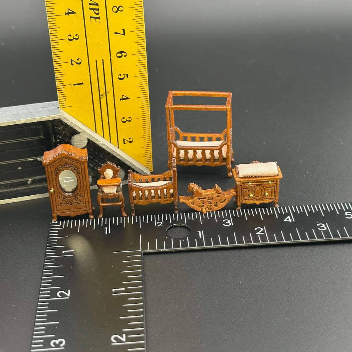 1:48 1/4" quarter scale Victorian baby room set 6pcs Top quality Walnut dollhouse miniature