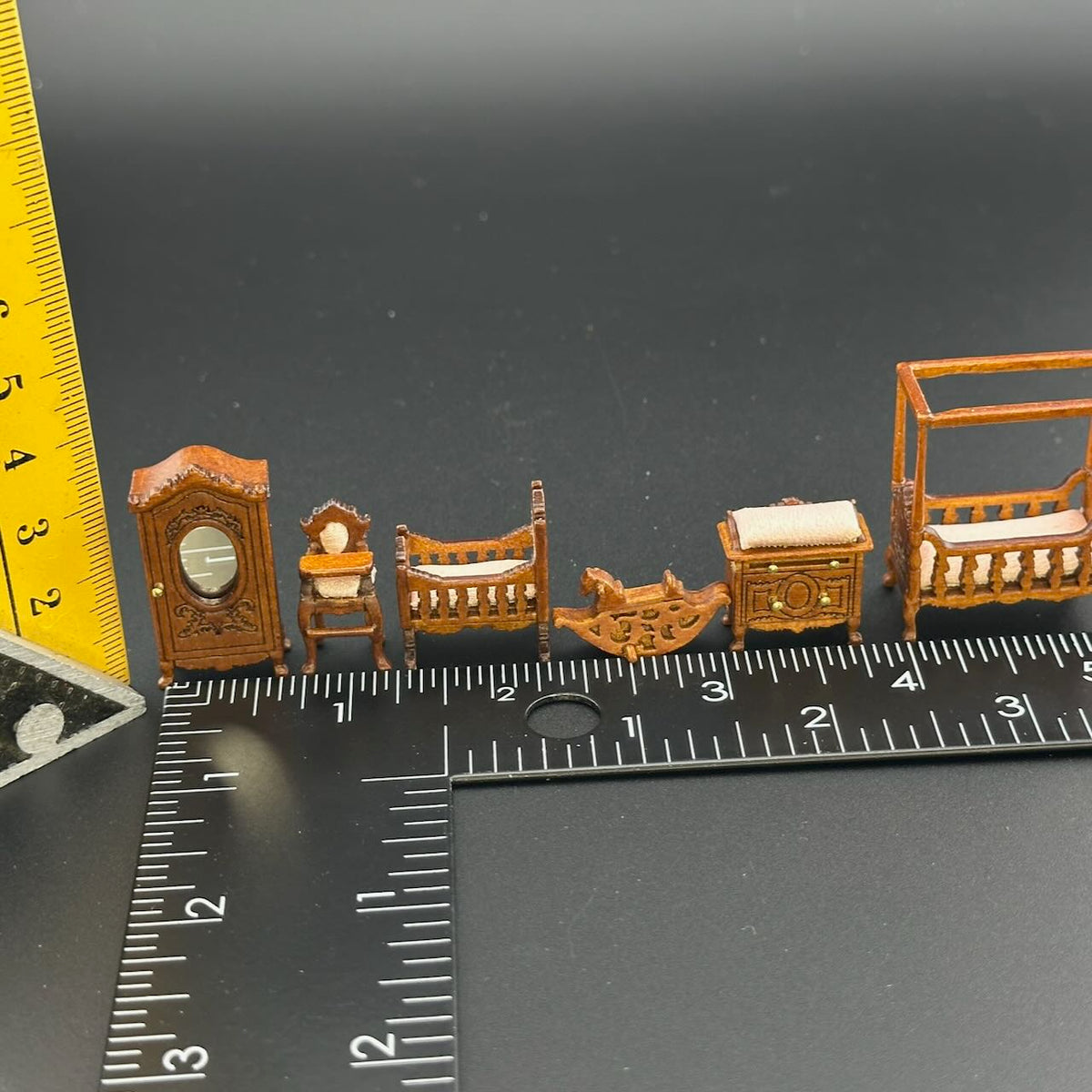1:48 1/4" quarter scale Victorian baby room set 6pcs Top quality Walnut dollhouse miniature