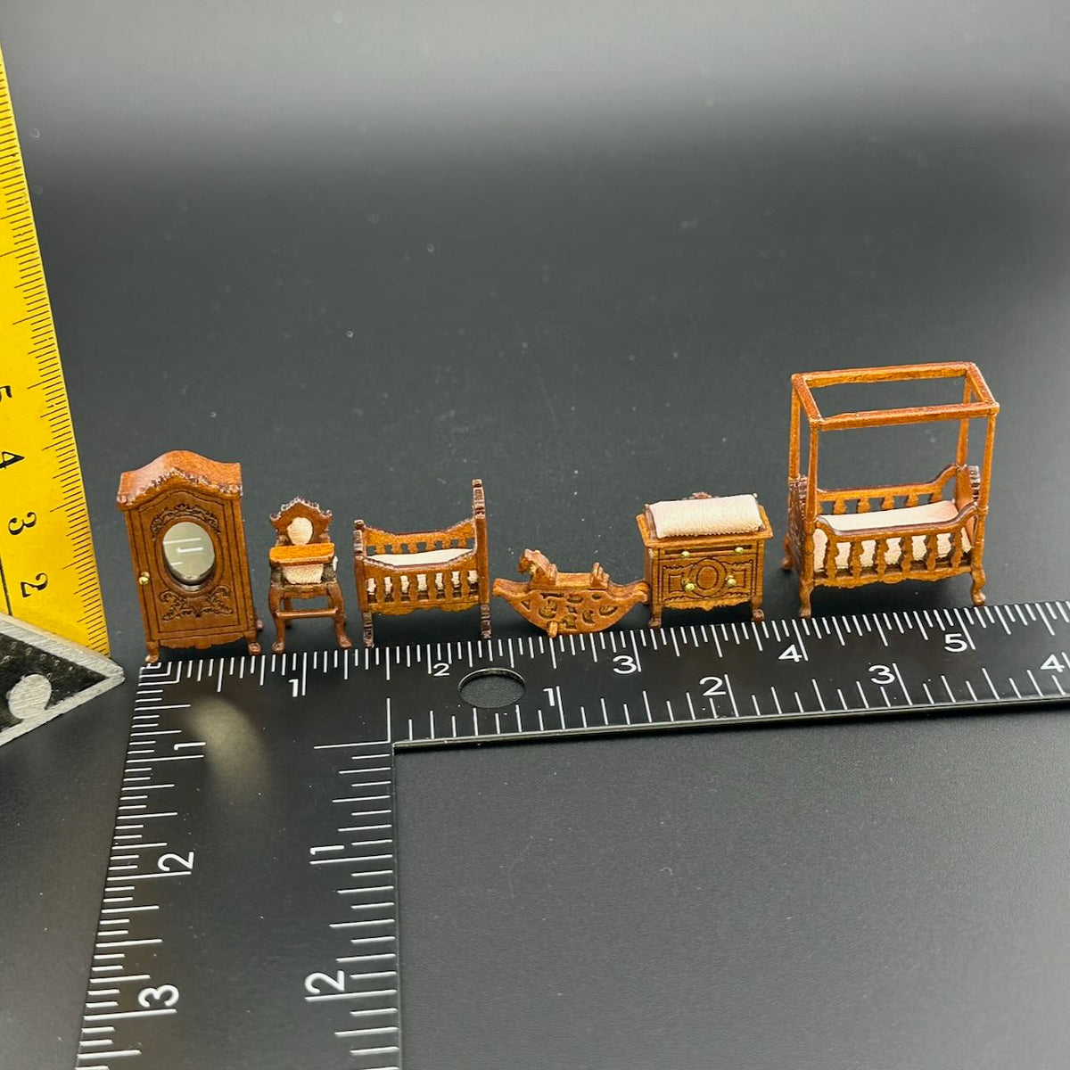 1:48 1/4" quarter scale Victorian baby room set 6pcs Top quality Walnut dollhouse miniature