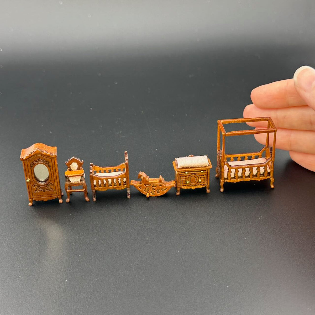 1:48 1/4" quarter scale Victorian baby room set 6pcs Top quality Walnut dollhouse miniature
