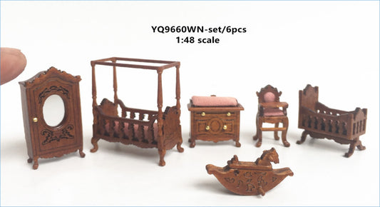 1:48 1/4" Viertelmaßstab Viktorianisches Wohnzimmer Set 4Stk Top Qualität Nussbaum Puppenhaus Miniatur Q6770 WN