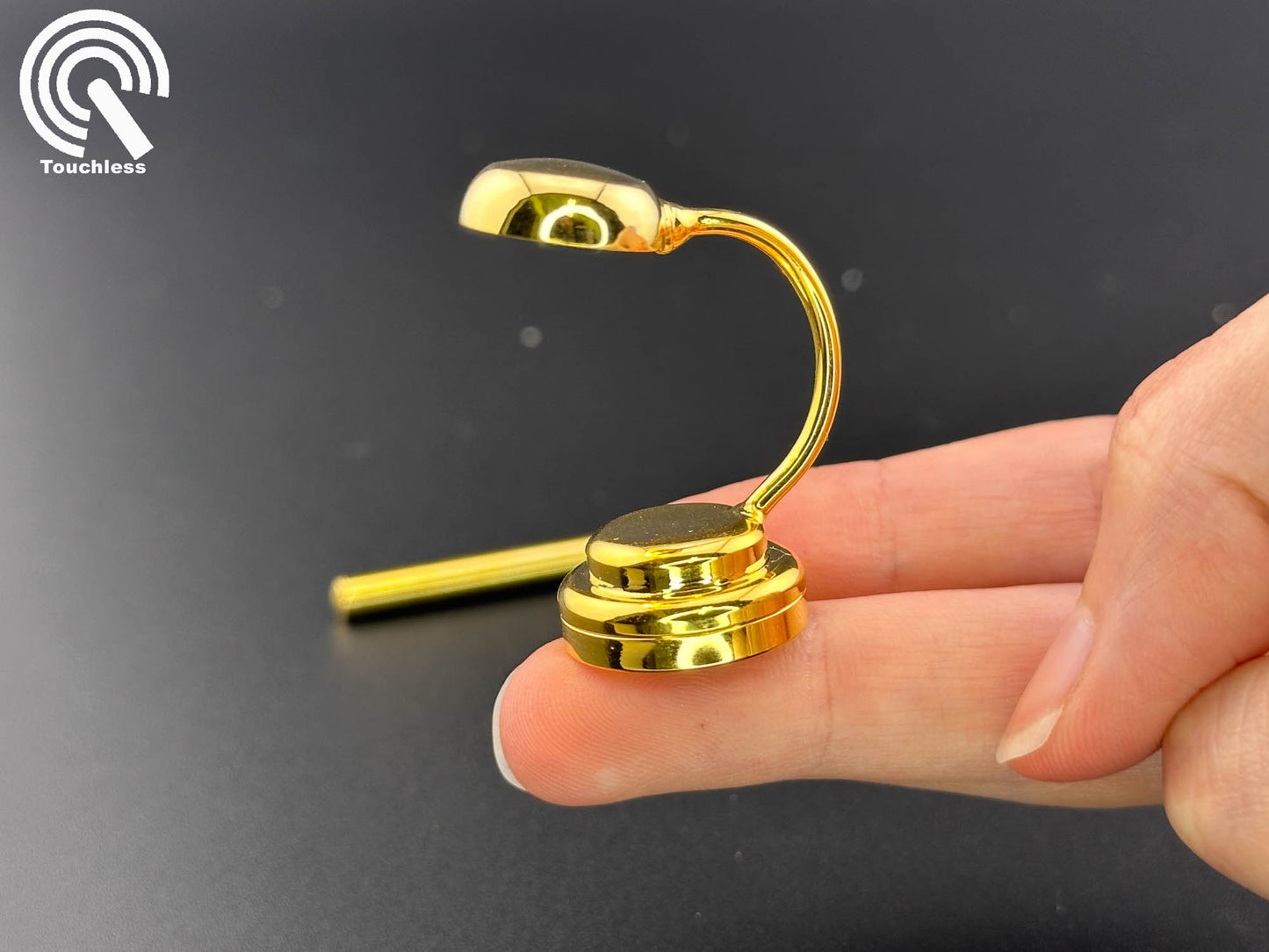 Miniature Touchless operation with Wand 1:12 desk Brass gold table light Dollhouse No-touch No-Switch Stick Tabletop