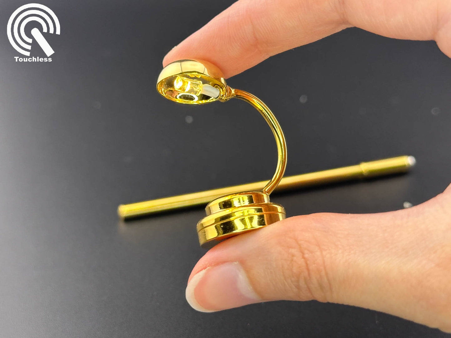 Miniature Touchless operation with Wand 1:12 desk Brass gold table light Dollhouse No-touch No-Switch Stick Tabletop