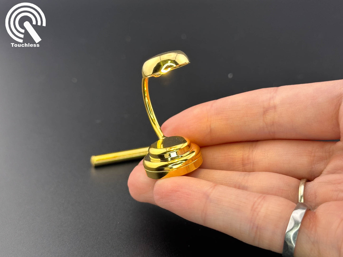 Miniature Touchless operation with Wand 1:12 desk Brass gold table light Dollhouse No-touch No-Switch Stick Tabletop
