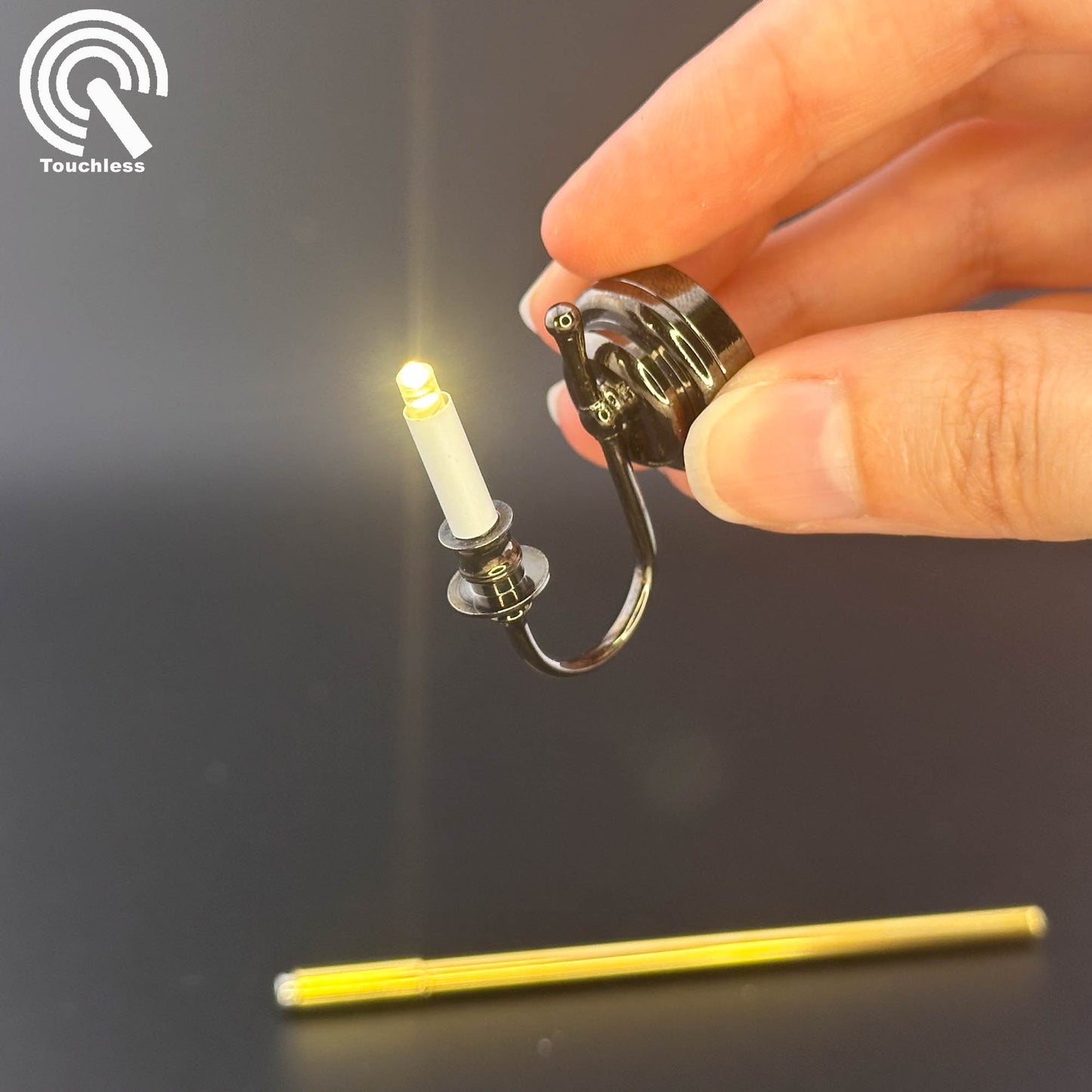 Miniature Touchless operation with Wand 1:12 BLACK Wall sconce candle lamp LED light Dollhouse No-touch No-Switch Stick Fairy Magic (Copy)