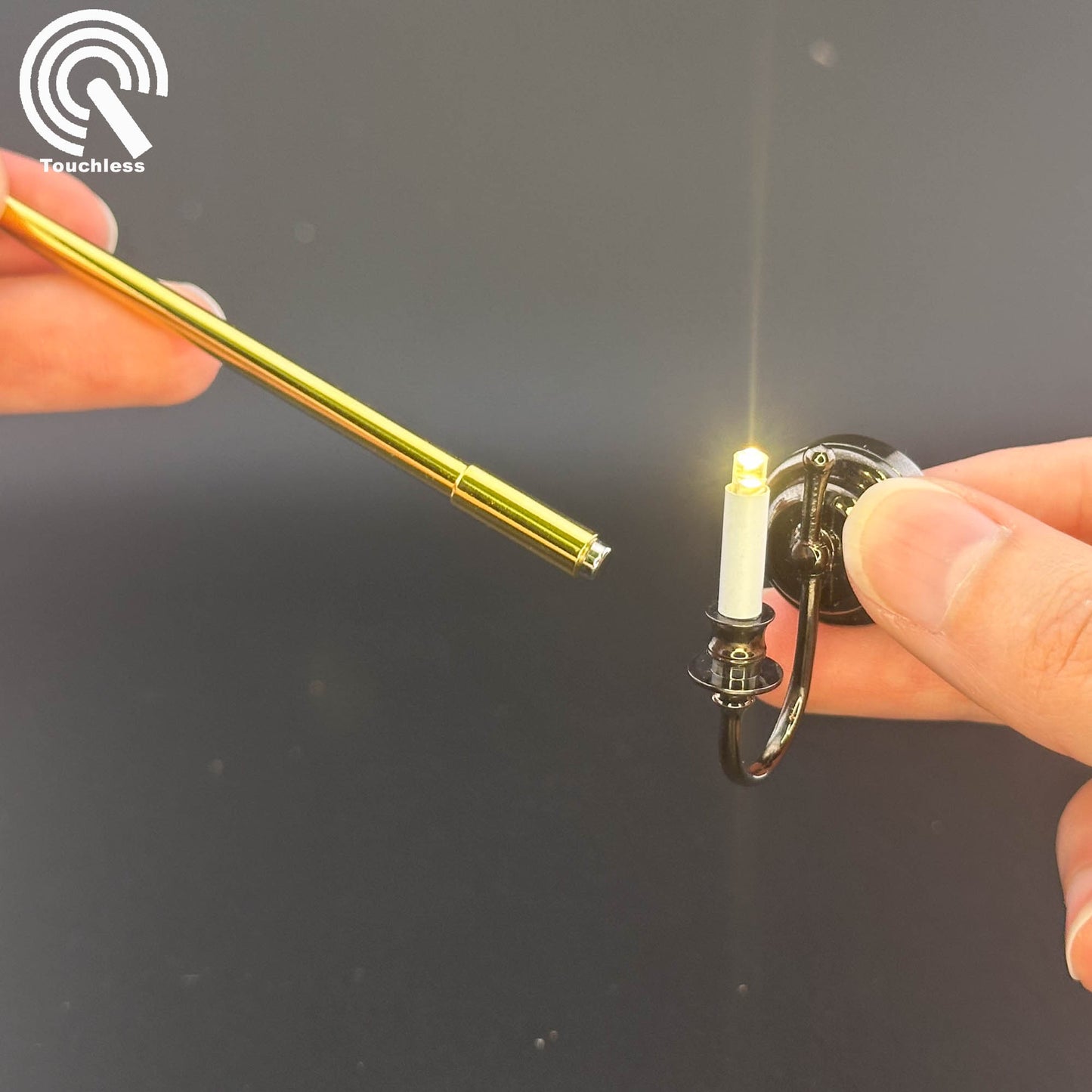 Miniature Touchless operation with Wand 1:12 BLACK Wall sconce candle lamp LED light Dollhouse No-touch No-Switch Stick Fairy Magic (Copy)
