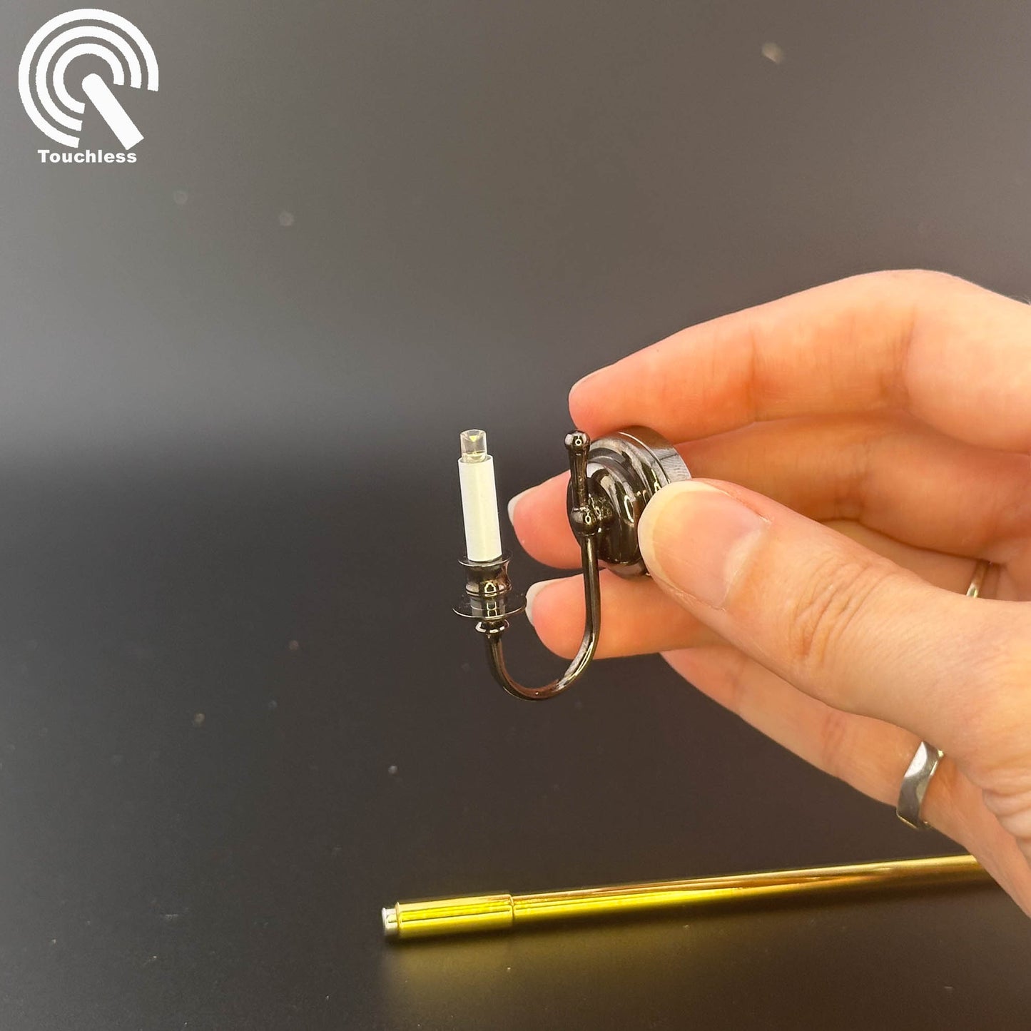 Miniature Touchless operation with Wand 1:12 BLACK Wall sconce candle lamp LED light Dollhouse No-touch No-Switch Stick Fairy Magic (Copy)