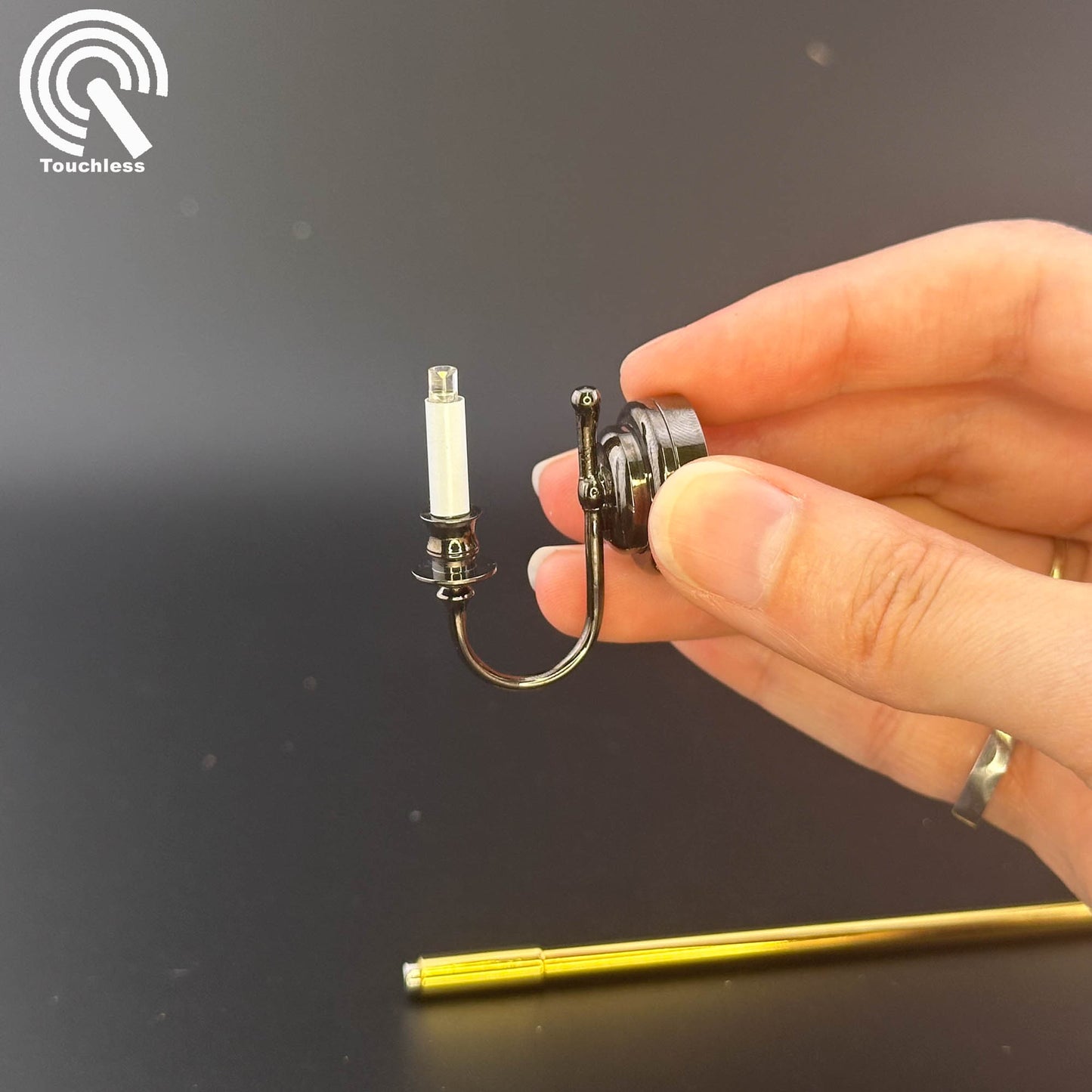 Miniature Touchless operation with Wand 1:12 BLACK Wall sconce candle lamp LED light Dollhouse No-touch No-Switch Stick Fairy Magic (Copy)