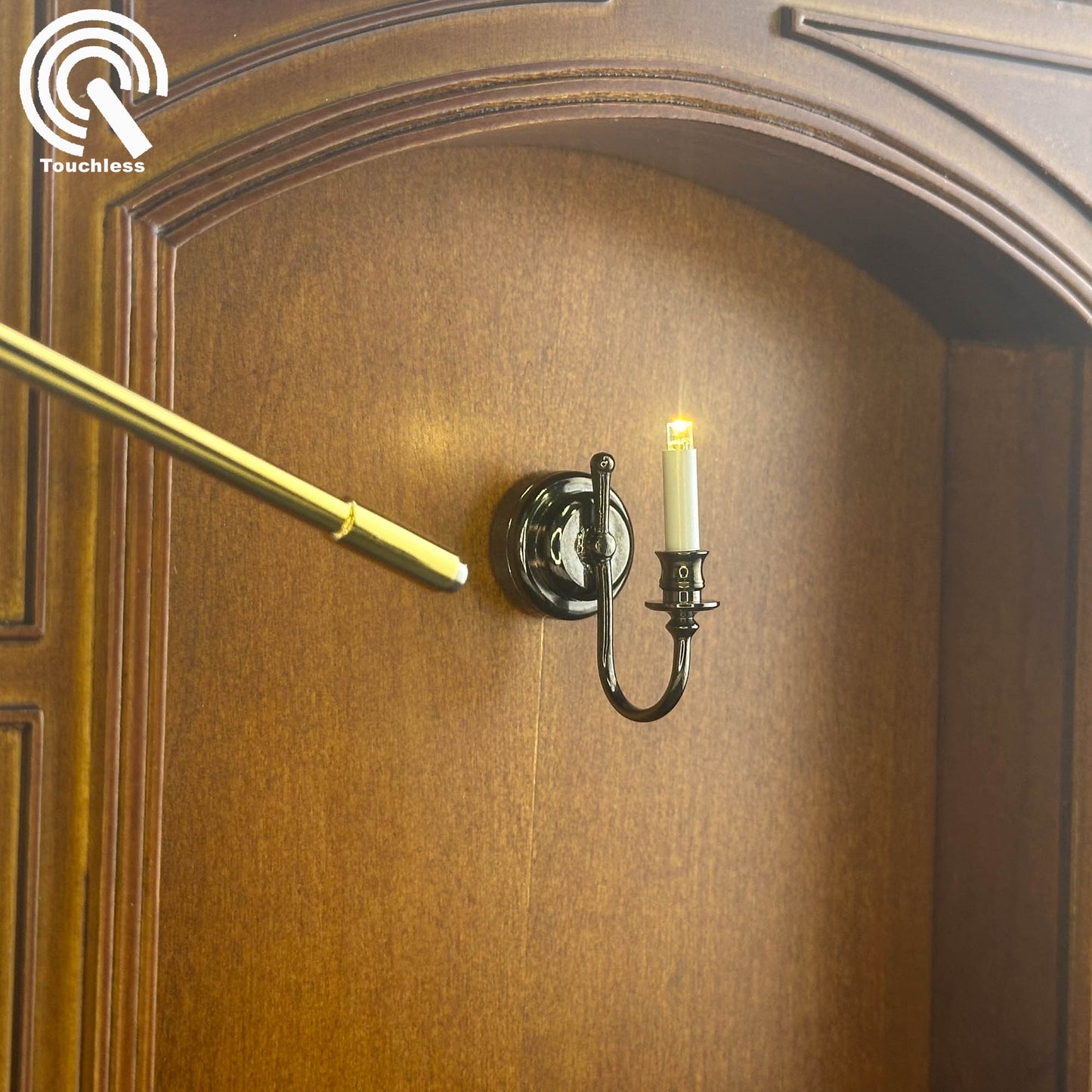 Miniature Touchless operation with Wand 1:12 BLACK Wall sconce candle lamp LED light Dollhouse No-touch No-Switch Stick Fairy Magic (Copy)