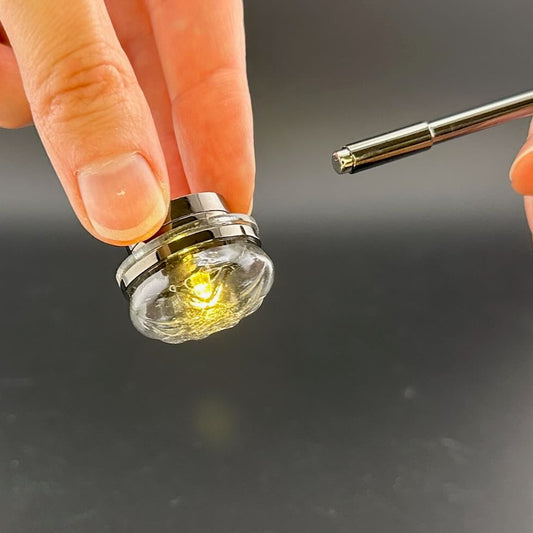 Miniature GUNMETAL BLACK ceiling lamp Touchless operation with Wand clear glass shade LED  1:12 scale for dollhouse No-touch No-Switch