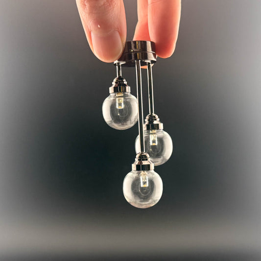 Miniature Black lamp Touchless operation with wand clear globes 3-arms chandelier LED  light 1:12 scale for dollhouse No-touch No-Switch