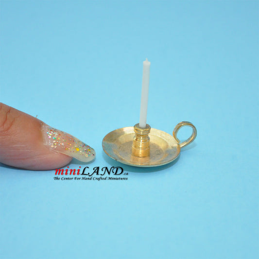 Miniature Candle on Golden Holder – 1:12 Scale
