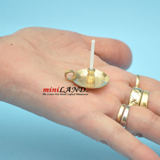 Miniature Candle on Golden Holder – 1:12 Scale