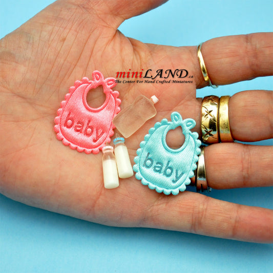 Baby bib and bottle kit  dollhouse miniature 1:12 scale