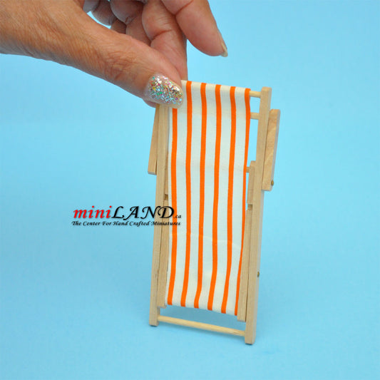 Orange striped lawn folding chair dollhouse miniature 1:12 scale