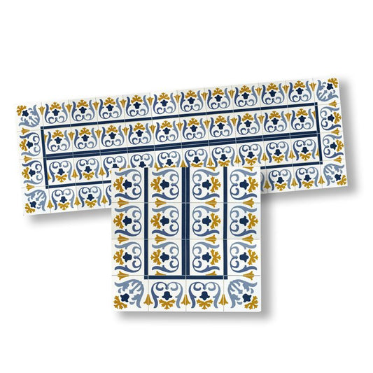 Dollhouse Miniature Floor  Boarder – Elegant Blue and Gold Pattern 1:12