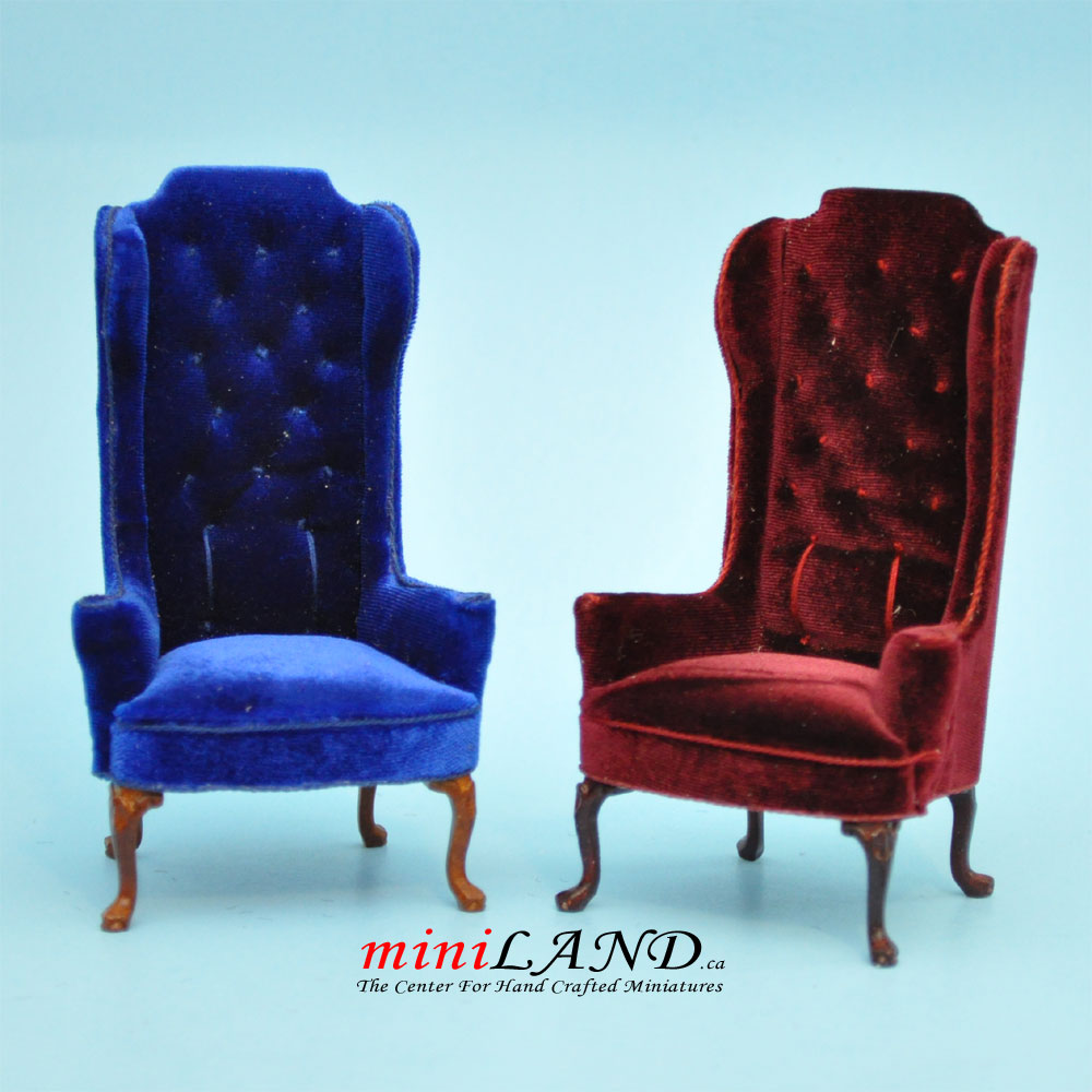 Luxurious Elegant Quality Tall Wingback Chair Royal red Velvet for dollhouse miniature 1:12 scale V4047 WN RD