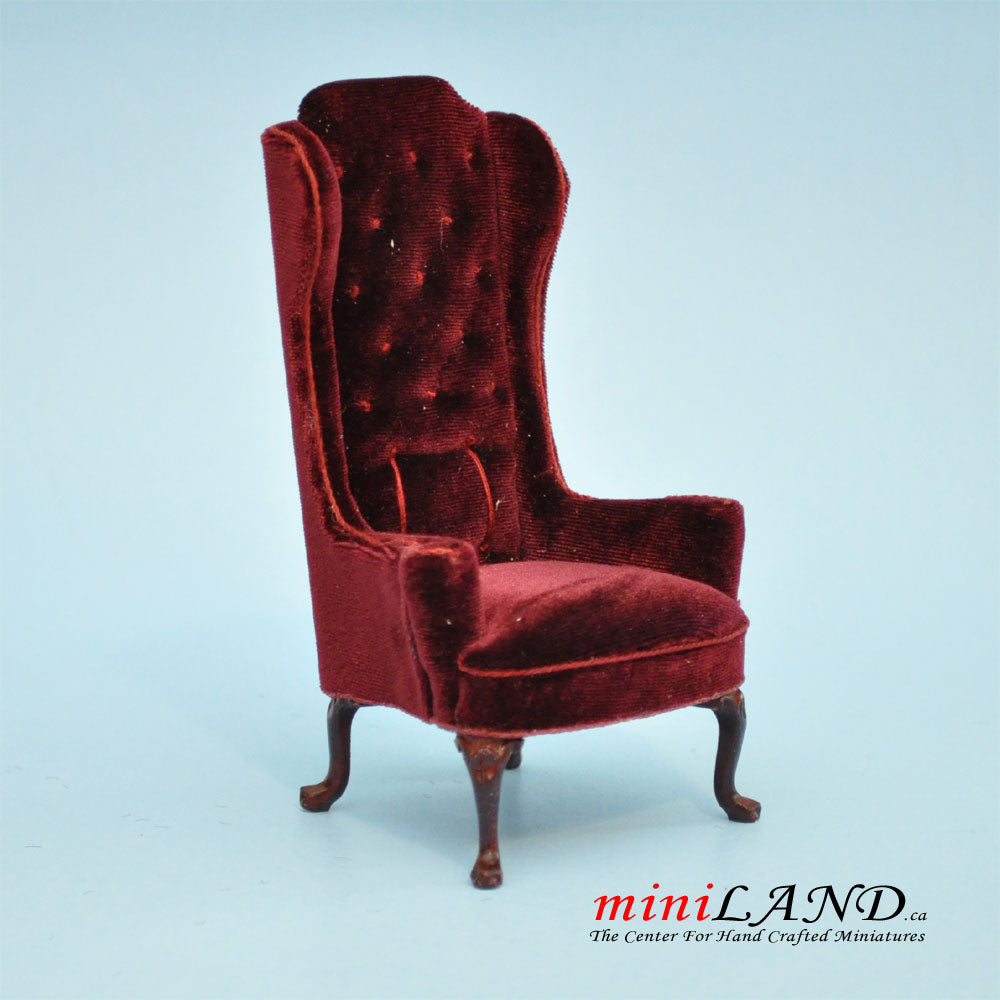 Luxurious Elegant Quality Tall Wingback Chair Royal red Velvet for dollhouse miniature 1:12 scale V4047 WN RD