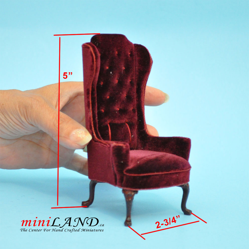 Luxurious Elegant Quality Tall Wingback Chair Royal red Velvet for dollhouse miniature 1:12 scale V4047 WN RD