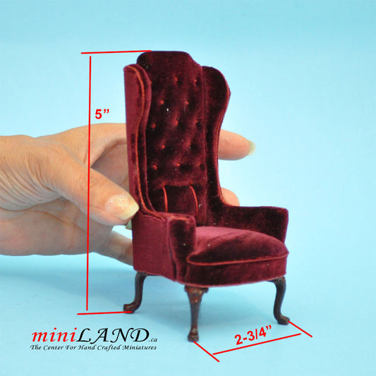 Luxurious Elegant Quality Tall Wingback Chair Royal red Velvet for dollhouse miniature 1:12 scale V4047 WN RD