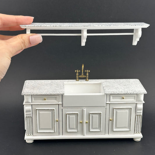 Snow White with gold trimming Victorian quality Kitchen sink unit counter with shelf metal sink top 1:12 dollhouse miniature V4067 PW (Copy)