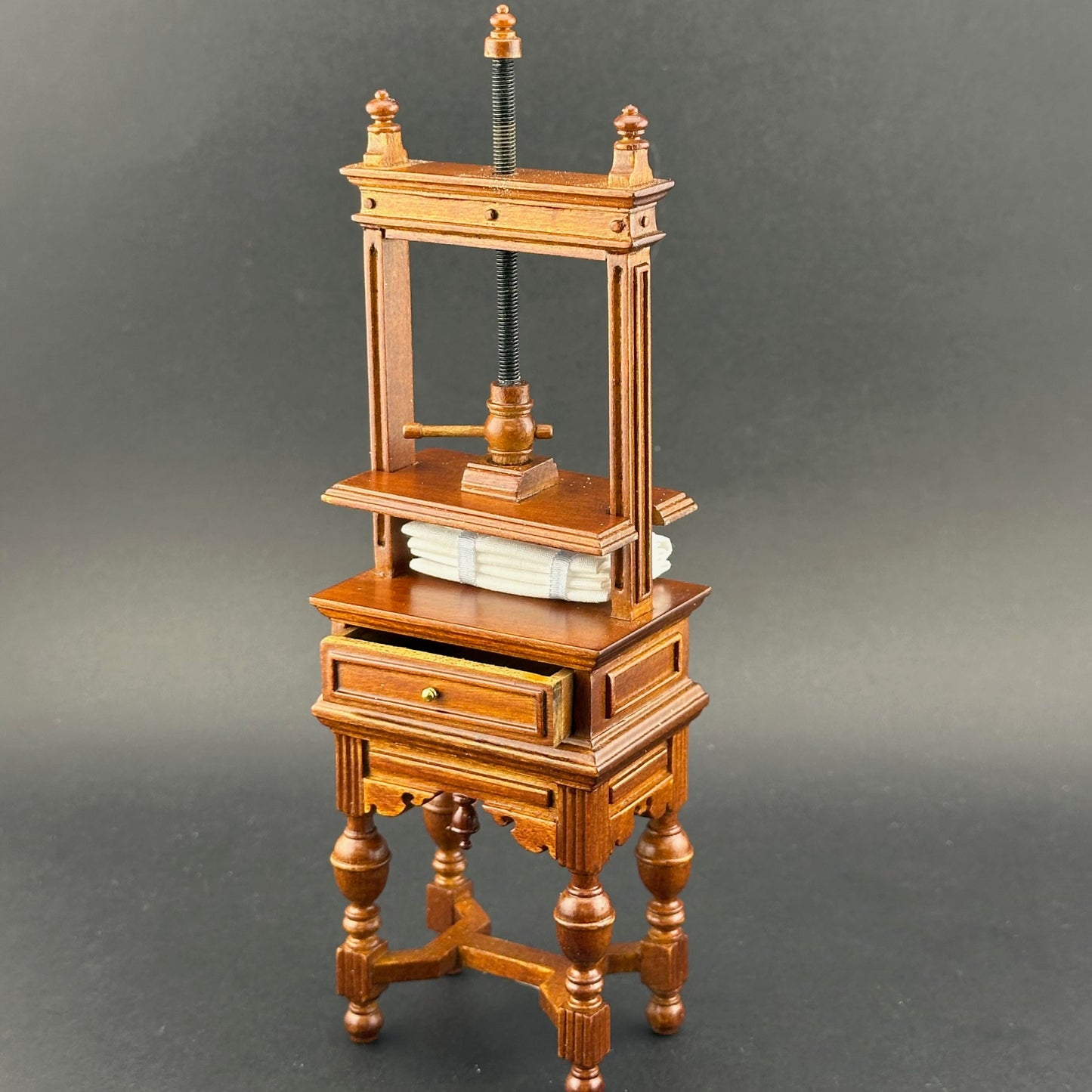 Miniature bookbinding press / blanket press in 1:12 scale  walnut wood with metal screw  books press