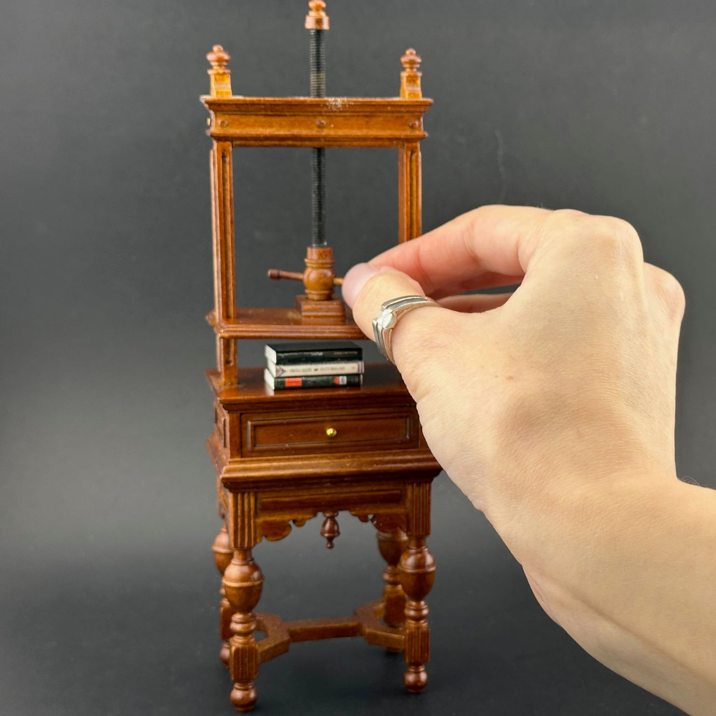 Miniature bookbinding press / blanket press in 1:12 scale  walnut wood with metal screw  books press