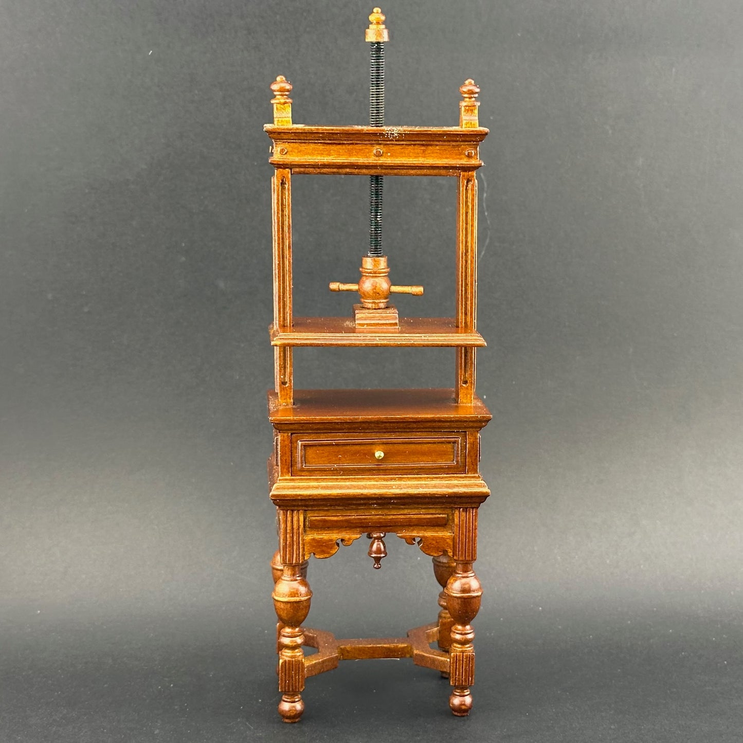 Miniature bookbinding press / blanket press in 1:12 scale  walnut wood with metal screw  books press