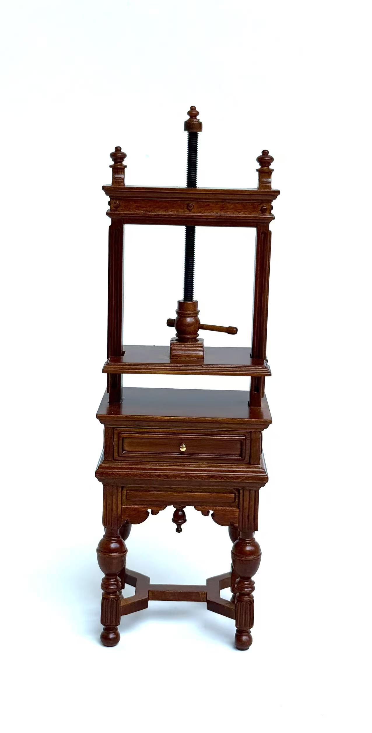 Miniature bookbinding press / blanket press in 1:12 scale  walnut wood with metal screw  books press