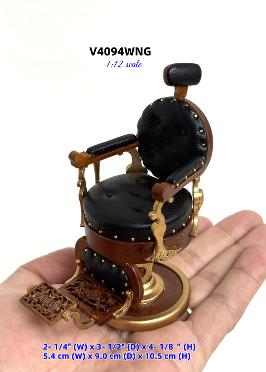 Miniature Elegant barber chair, 1:12 scale for dollhouses, with leather upholstery and round seats. Excellent quality.