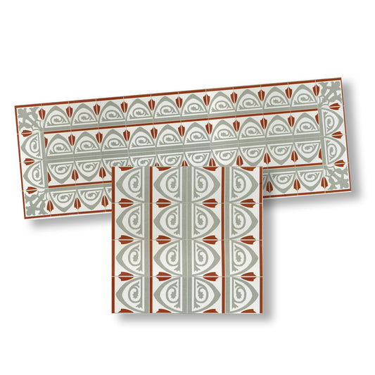Dollhouse Miniature Floor Boarder – Red and Gray Floral Design 1:12