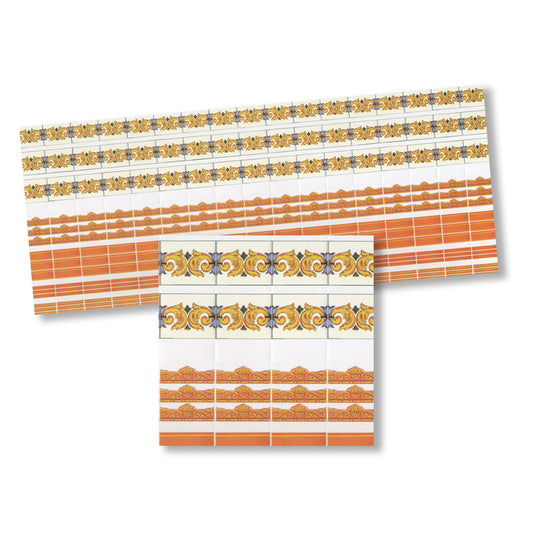 Dollhouse Miniature Wall Tile – Honey Brown and Decorative Pattern 1:12
