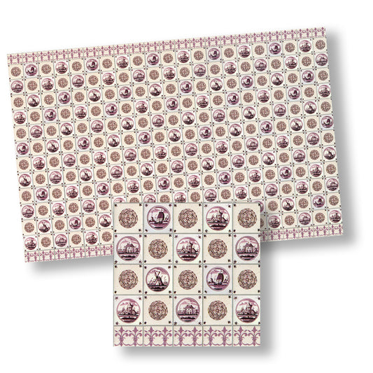 Delft Wall Tiles for dollhouse miniature 1:12 scale - one sheet