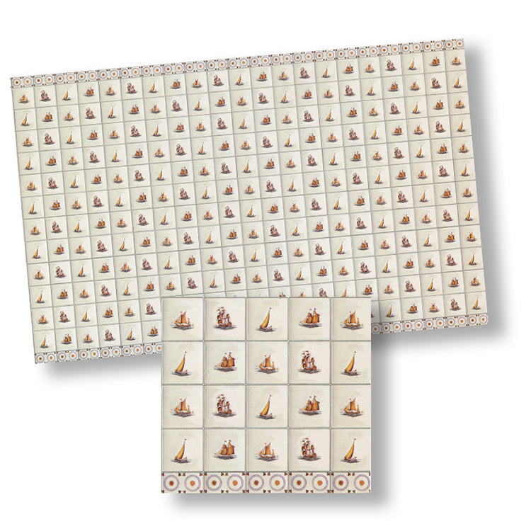 1:12 Scale Dollhouse Wall Tile – Miniature Ship Motif with Borders