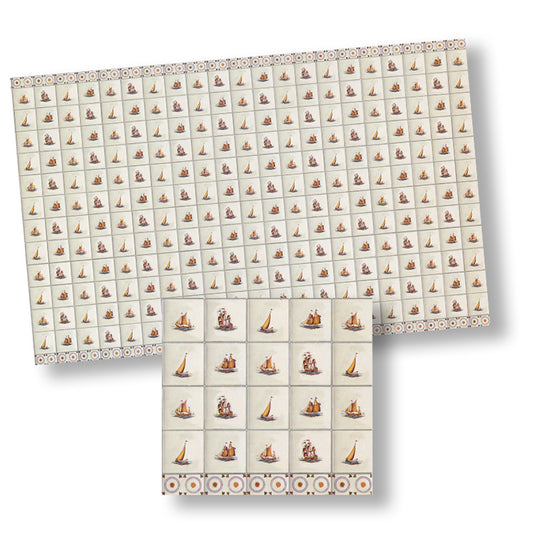 1:12 Scale Dollhouse Wall Tile – Miniature Ship Motif with Borders