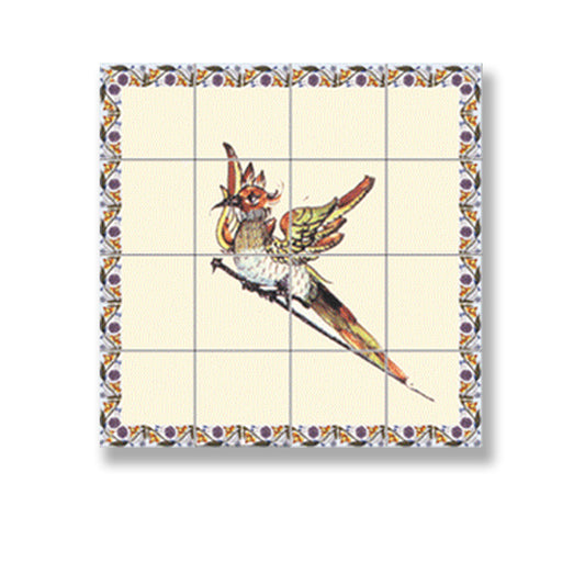 Dollhouse Miniature Wall Tile Panel – Framed Bird Motif 1:12