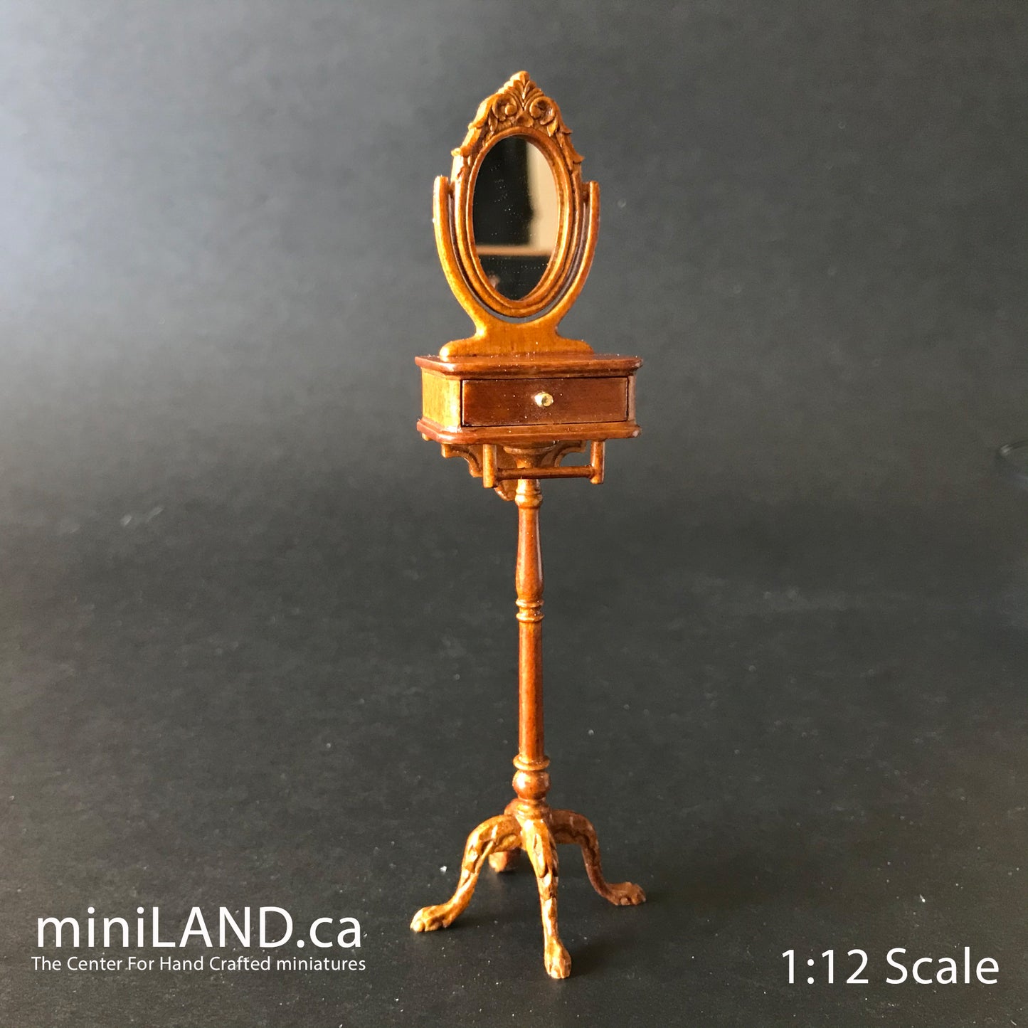 Victorian Shaving Stand 5.5"H WN for 1:12 dollhouse miniature handcrafted standing mirror