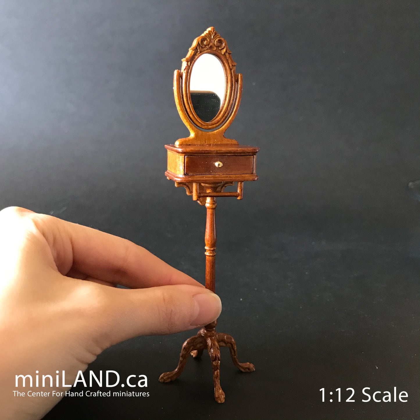 Victorian Shaving Stand 5.5"H WN for 1:12 dollhouse miniature handcrafted standing mirror