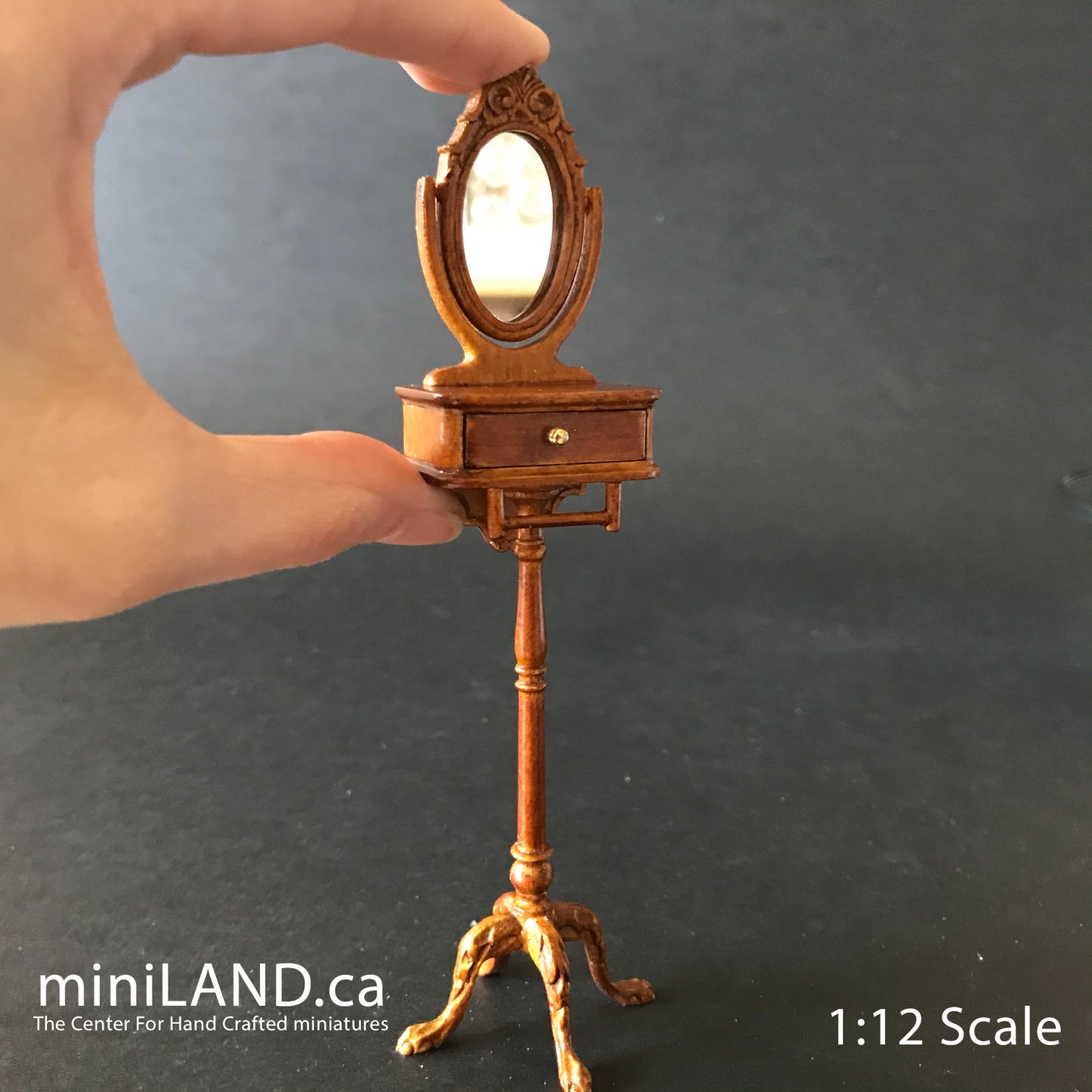 Victorian Shaving Stand 5.5"H WN for 1:12 dollhouse miniature handcrafted standing mirror