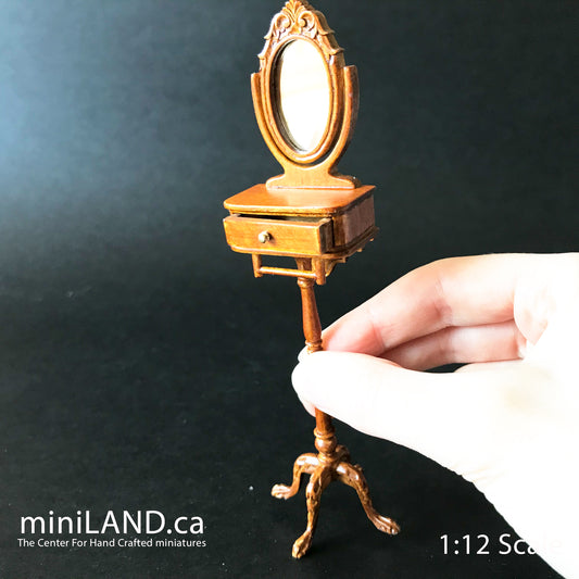 Victorian Shaving Stand 5.5"H WN for 1:12 dollhouse miniature handcrafted standing mirror