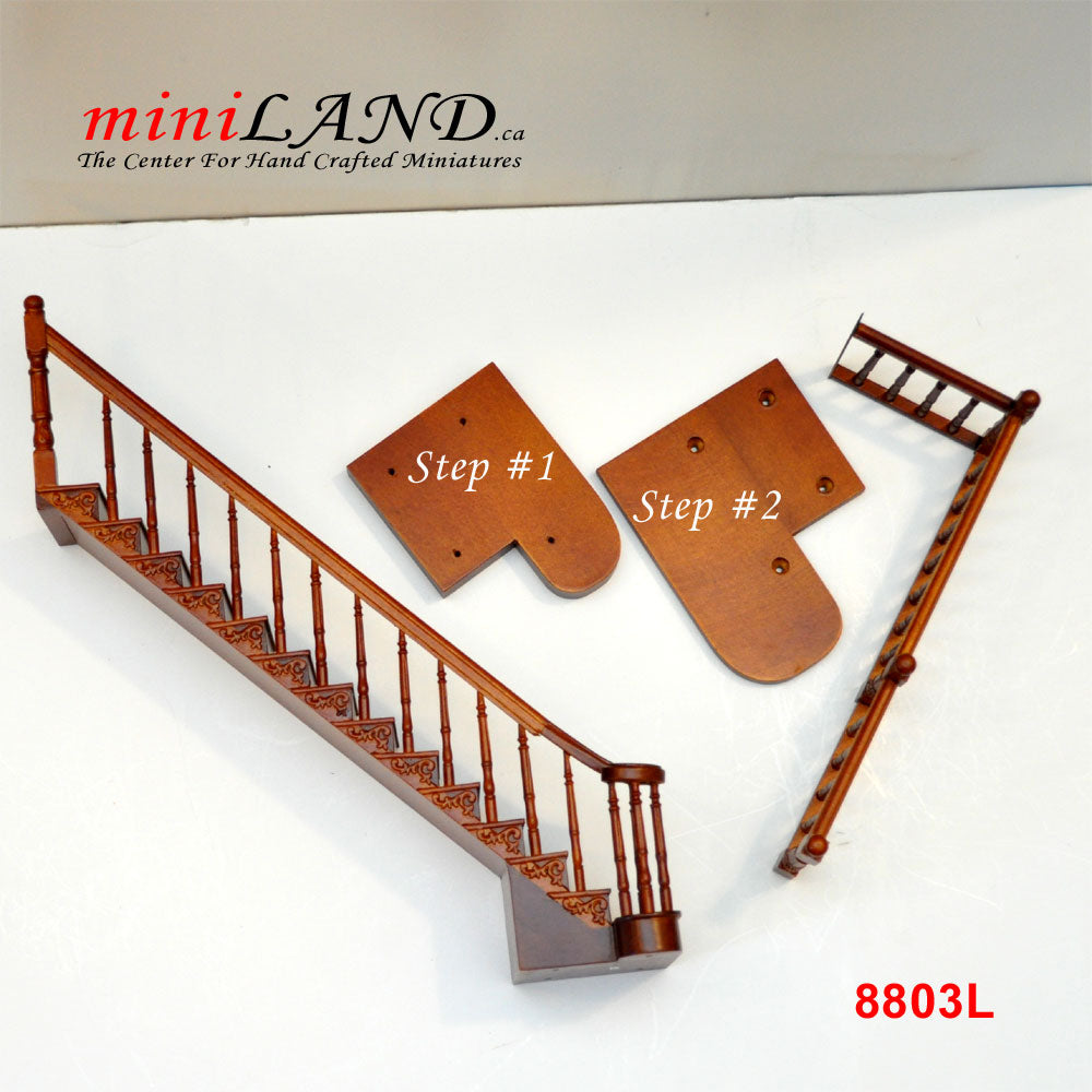 LEFT Quality Staircase set with railings 1:12 Scale for 9"-10" Miniature Wooden dollhouse stair WN