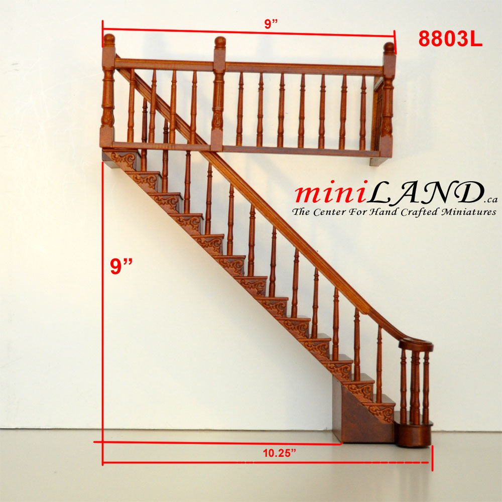 LEFT Quality Staircase set with railings 1:12 Scale for 9"-10" Miniature Wooden dollhouse stair WN