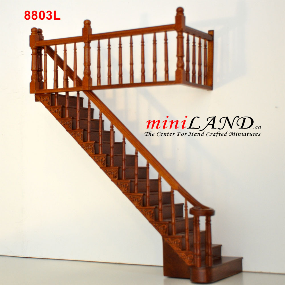 LEFT Quality Staircase set with railings 1:12 Scale for 9"-10" Miniature Wooden dollhouse stair WN