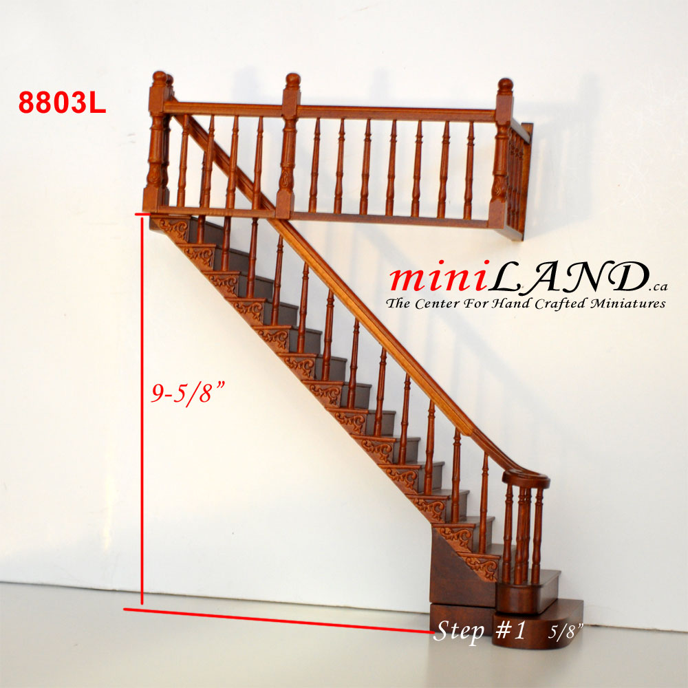 LEFT Quality Staircase set with railings 1:12 Scale for 9"-10" Miniature Wooden dollhouse stair WN