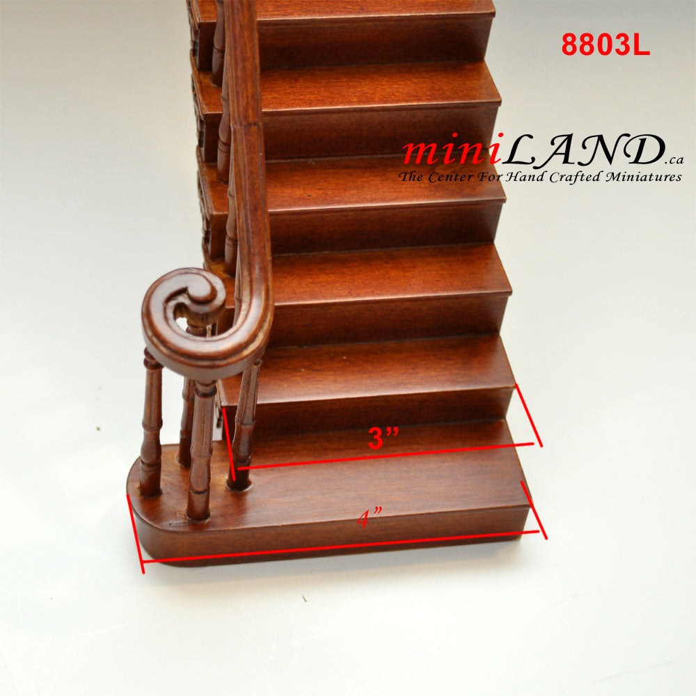 LEFT Quality Staircase set with railings 1:12 Scale for 9"-10" Miniature Wooden dollhouse stair WN