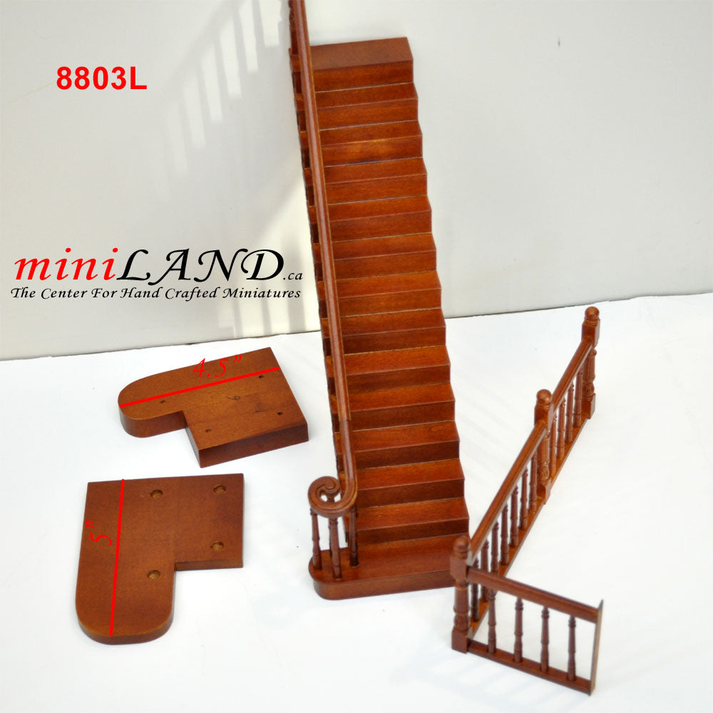 LEFT Quality Staircase set with railings 1:12 Scale for 9"-10" Miniature Wooden dollhouse stair WN