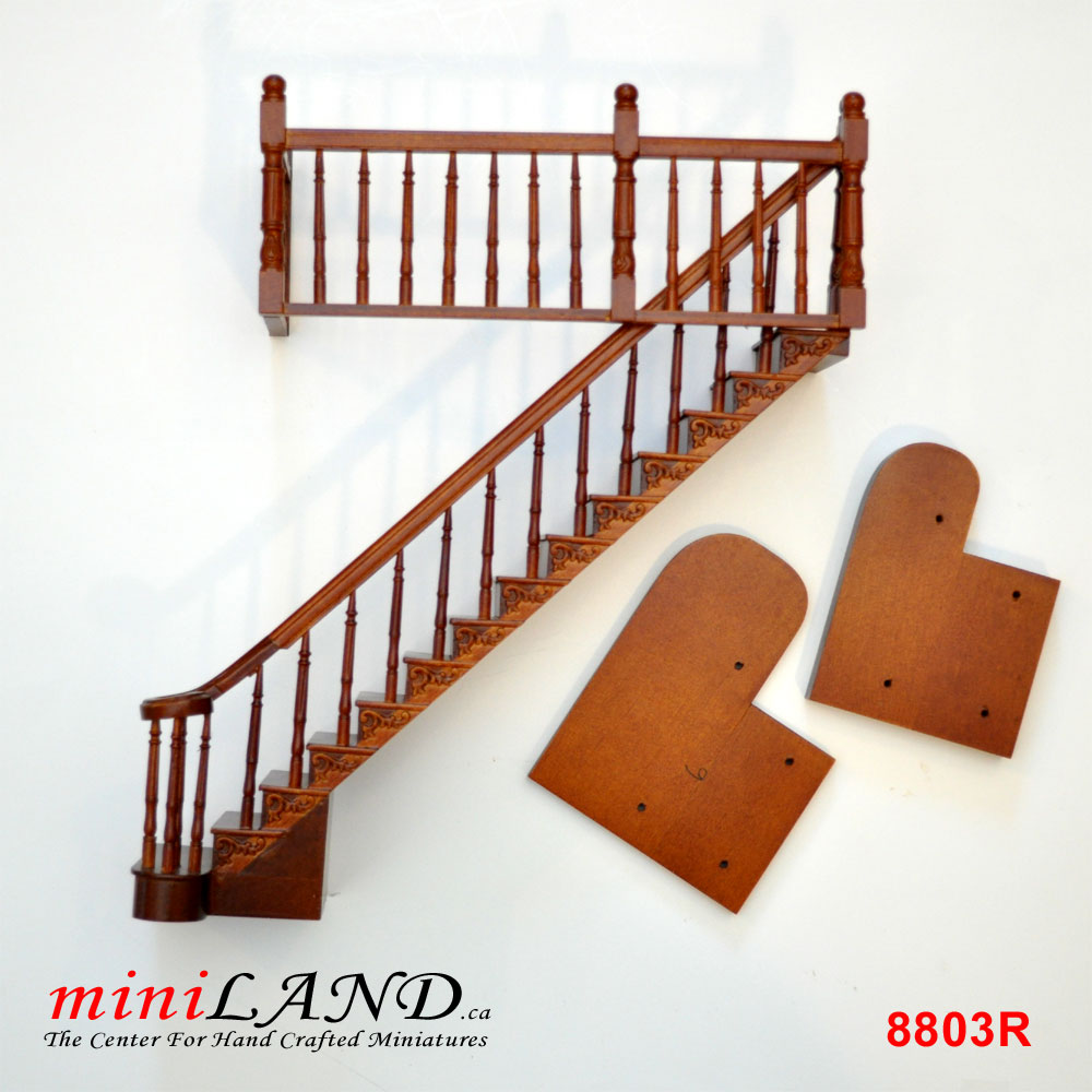 Right Quality Staircase set with railings 1:12 Scale for 9"-10" Miniature Wooden dollhouse stair WN